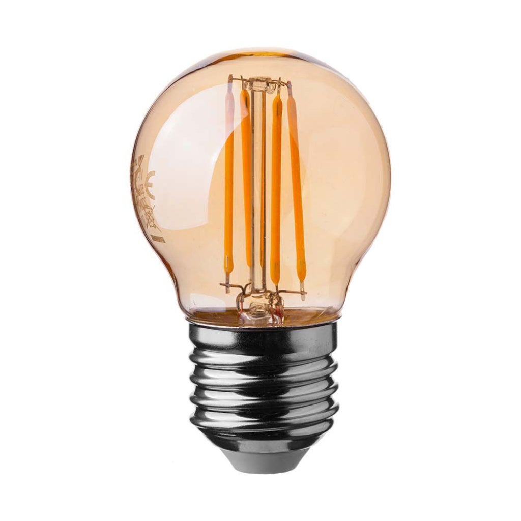 Żarówka LED E27 4W G45 z bursztynowym żarnikiem 2200K