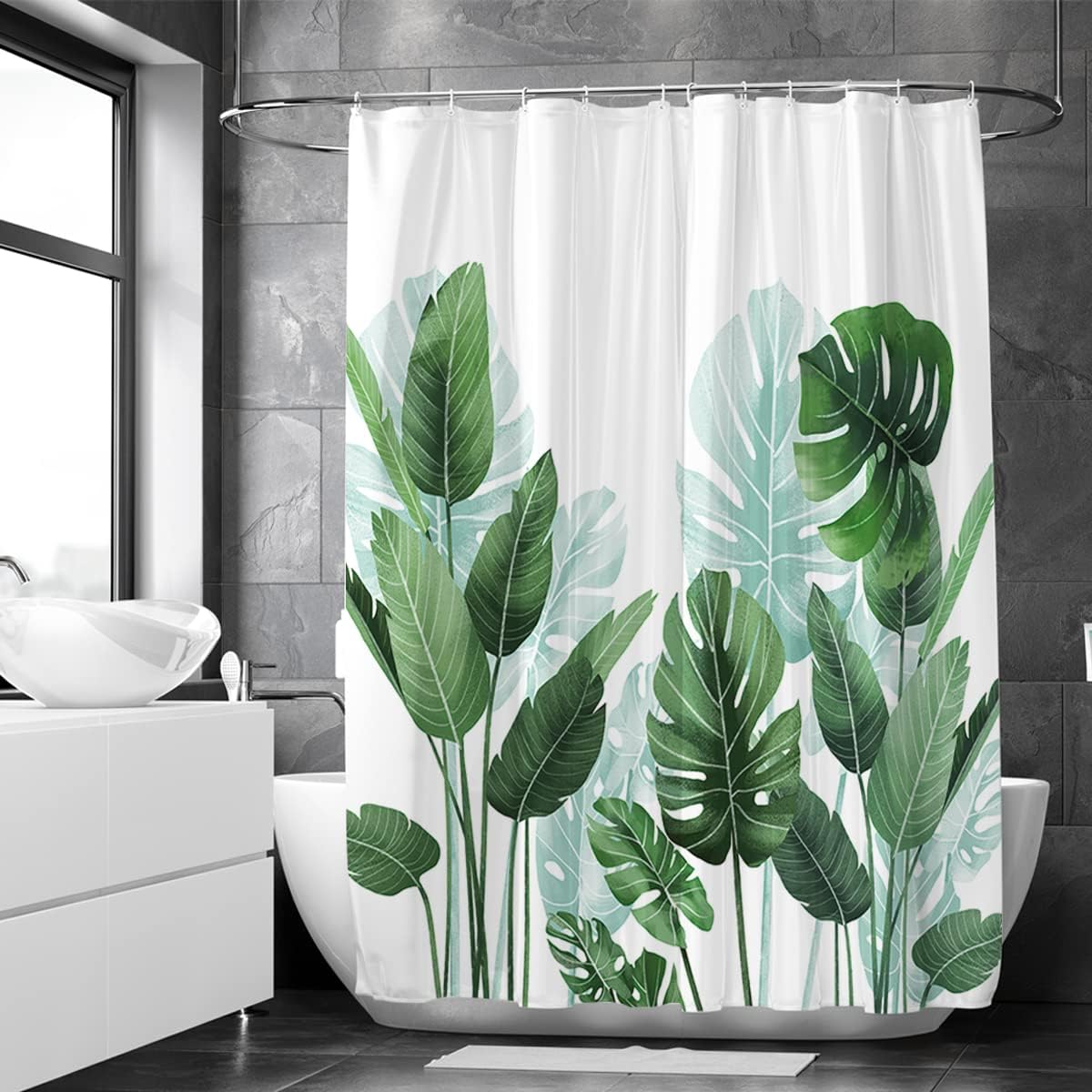 Zasłona prysznicowa antypleśniowa x cm Strelitzia Poliester z pierścieniami Zasłony prysznicowe Shower Curtain Motyw Liści Tropikalnych