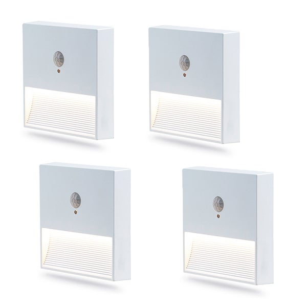 4 sztuki lamp ściennych z czujnikiem ruchu, lampka nocna przy łóżku – typ ładowalny – ciepłe światło 3000K – biała