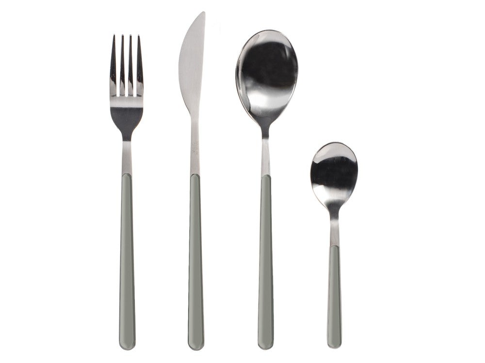 Conjunto de talheres H&H Nova de 24 peÃ§as em aÃ§o inoxidÃ¡vel com cabo de plÃ¡stico verde-sÃ¡lvia