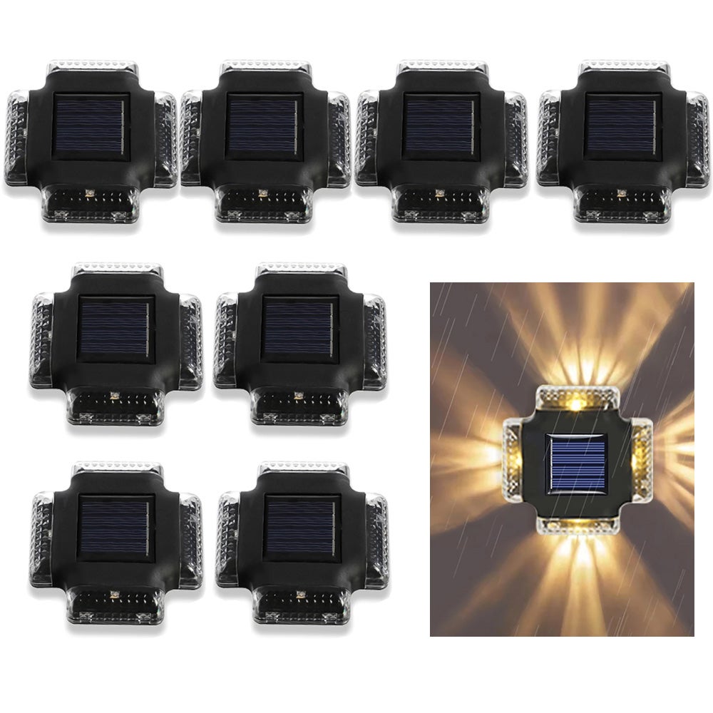 8 sztuk LED kinkiet solarny wodoodporny, jasne oświetlenie góra i dół do dekoracji zewnętrznych, ogrodu, ogrodzenia, schodów, światło ciepłe