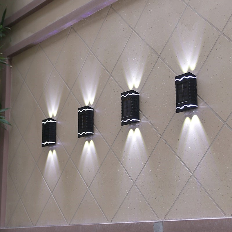 Zestaw solarnych lamp ściennych z diodami LED wodoodporne oświetlenie zewnętrzne oświetlenie bezpośrednie i pośrednie dekoracja ogrodowa barwa biała