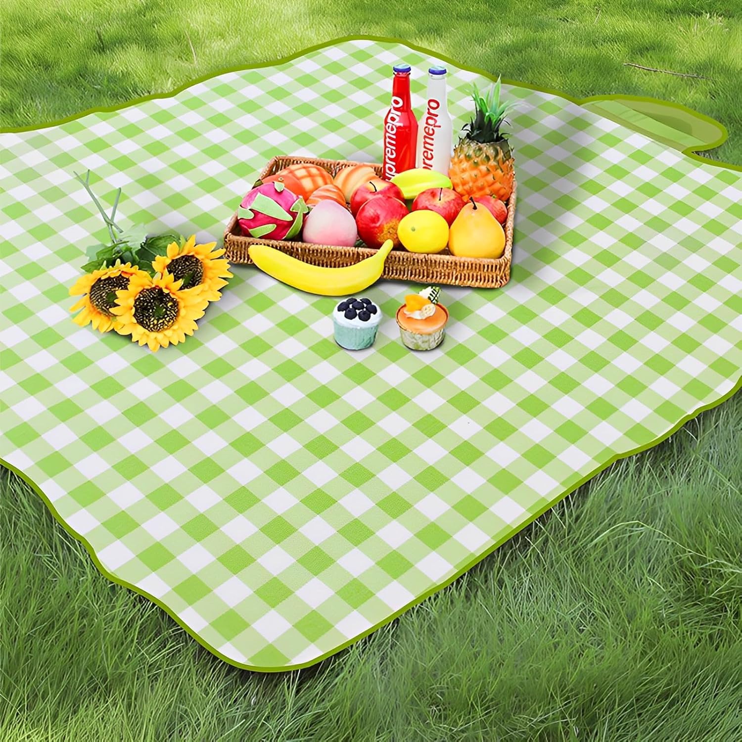 Koc piknikowy 3x2M, obrus piknikowy, mata piknikowa, składany z uchwytem, odpowiedni na wędrówki, podróże, kemping, zajęcia na świeżym powietrzu, ziel
