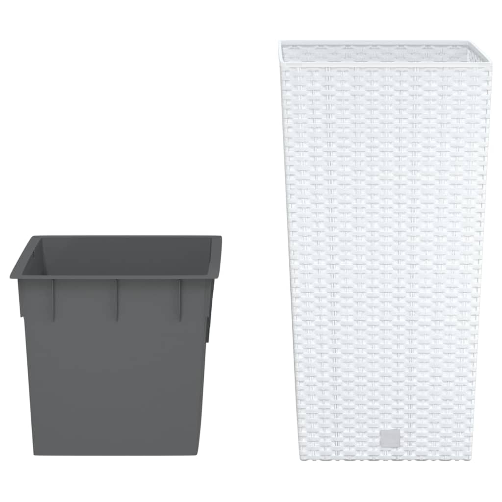 Donica z pojemnikiem wewnętrznym, biała, 11/26,5 L, rattan PP