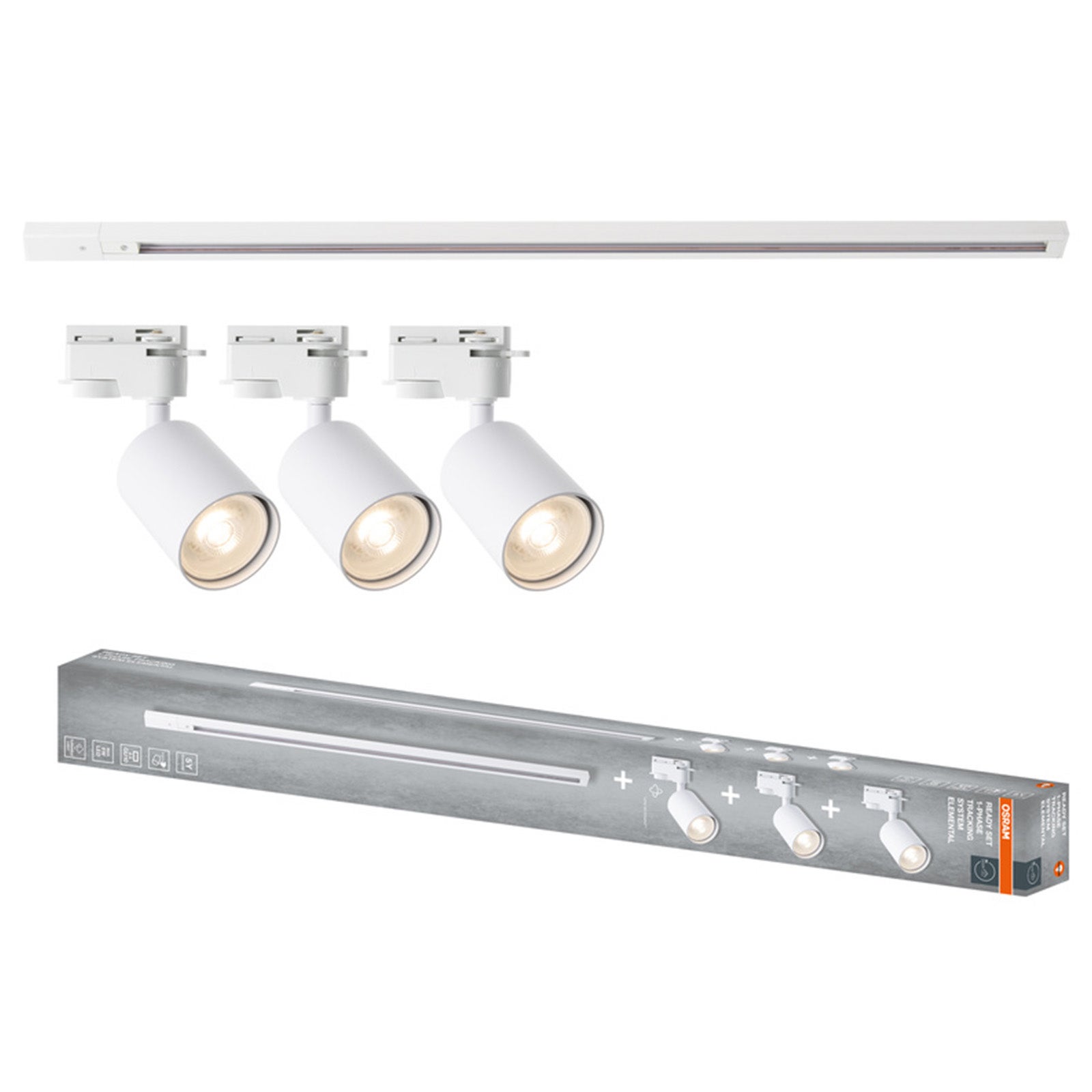 Zestaw Szynoprzewód Szyna 1m + 3x Oprawa Halogenowa Reflektor LED GU10 Oświetlenie Szynowe Lampa Spot Biała ELEMENTAL Osram
