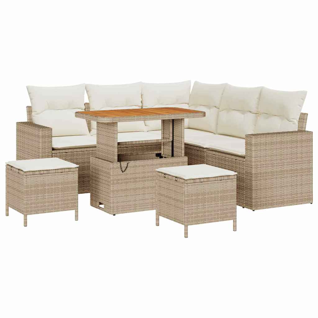 Conjunto de Sofá de Jardim 9 pcs Bege e Creme vime PE