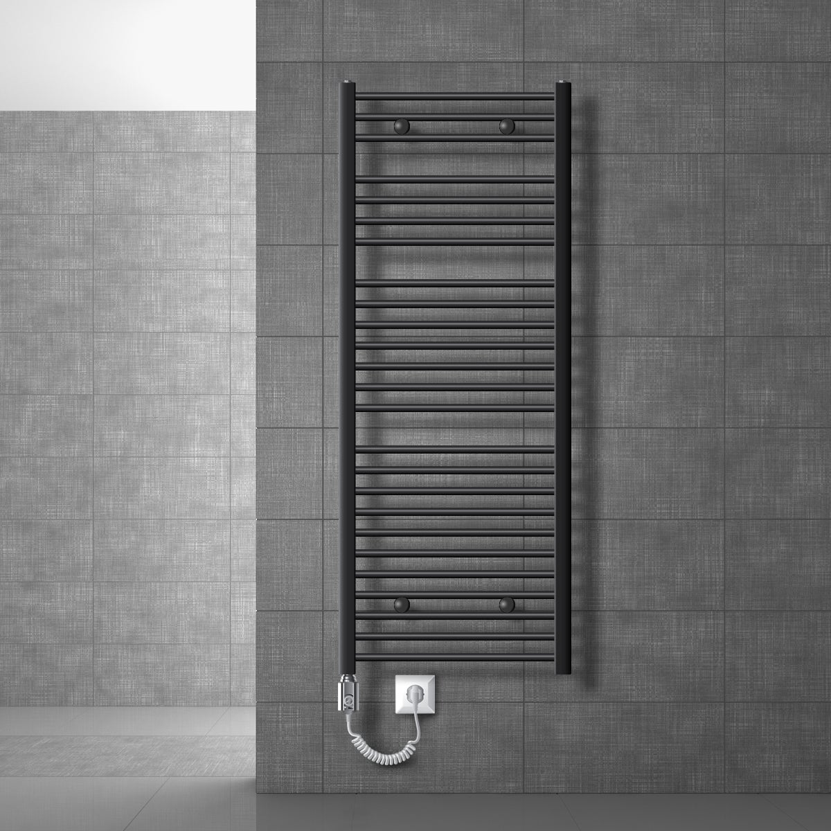 LuxeBath Elektryczny grzejnik lazienkowy Sahara 600x1500 mm Antracyt Proste podlaczenie boczne i pret grzejny 900W Termostat i wyswietlacz cyfrowy,