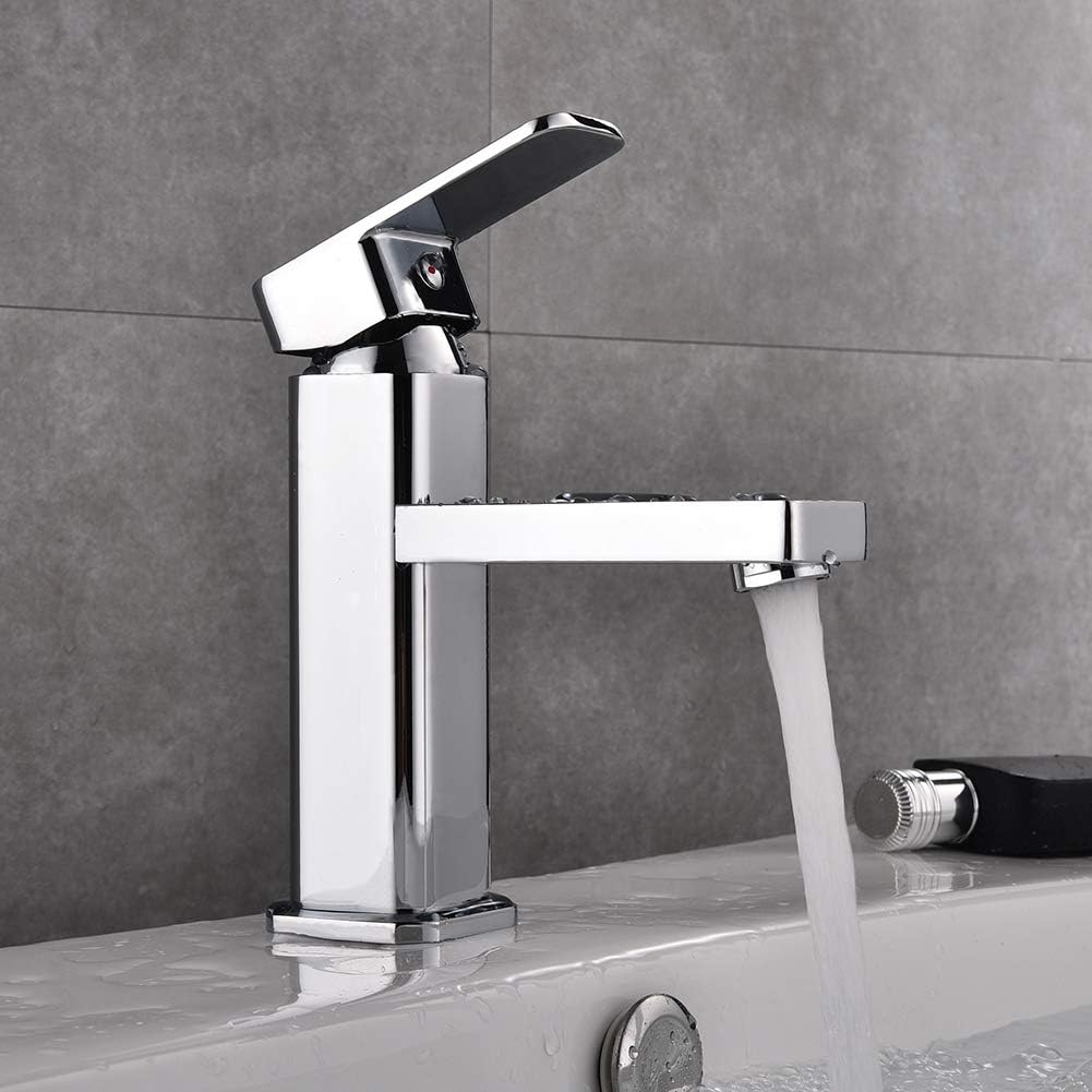 Nowoczesna, komercyjna, chromowana bateria łazienkowa z jednym uchwytem, bateria umywalkowa z jednym otworem i łatwą w montażu pokrywą, srebrna