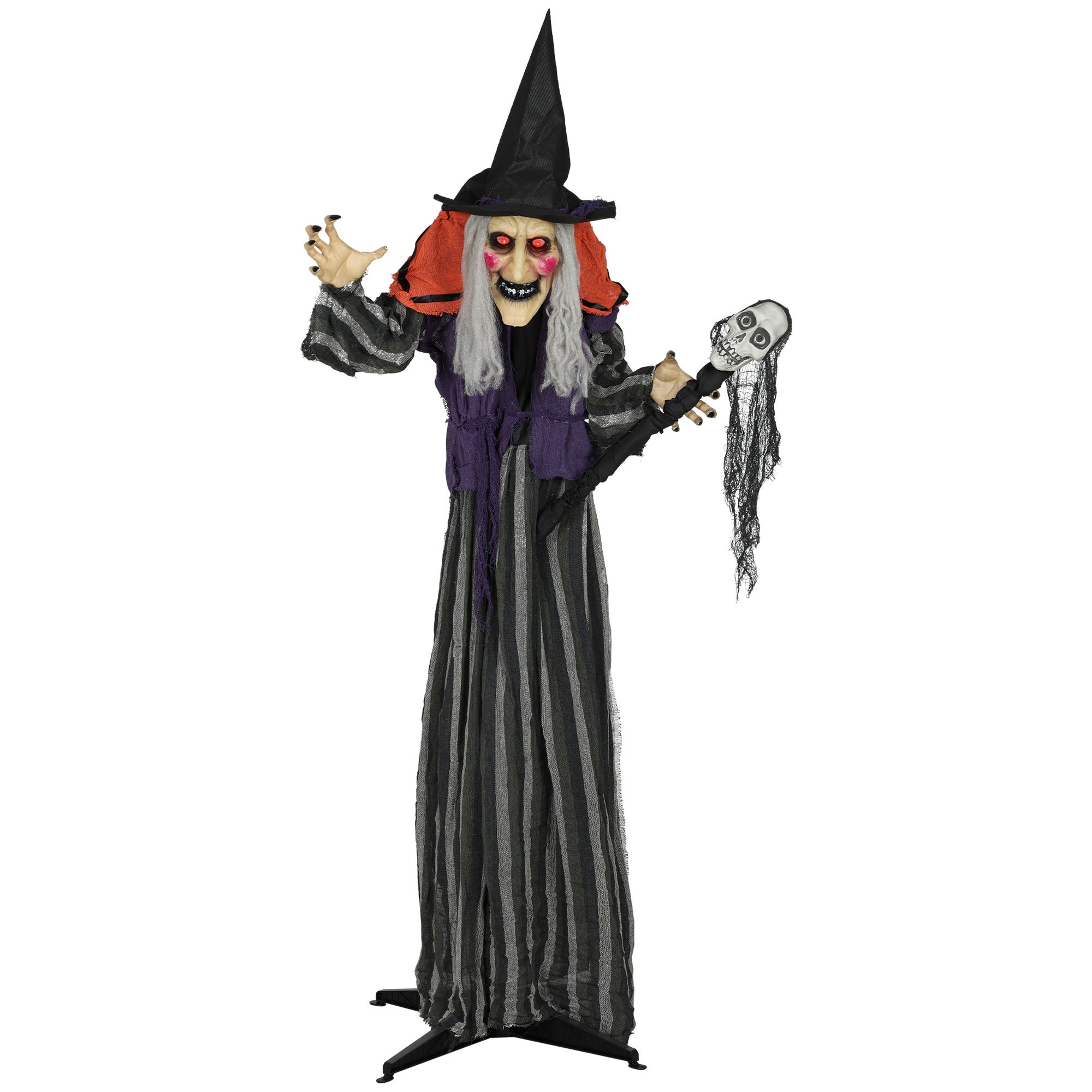Dekoracja na Halloween o średnicy 160 cm, czarownica z oświetleniem LED, funkcją dźwięku, regulowanymi ramionami i korpusem.