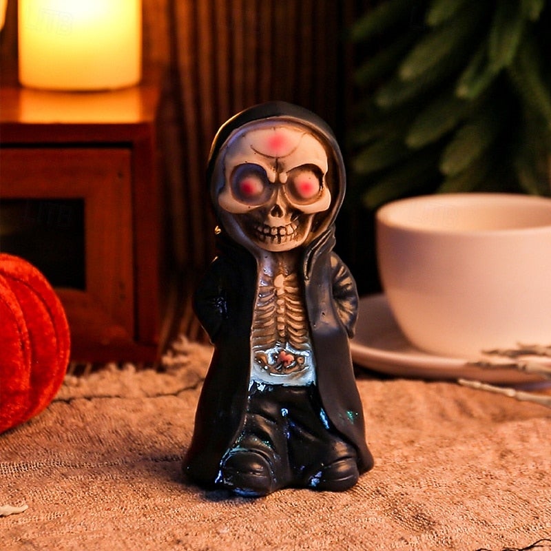 1 mała lampa wisząca w kształcie halloweenowego szkieletu z żywicy, wielofunkcyjna rzeźba, idealna na prezent.