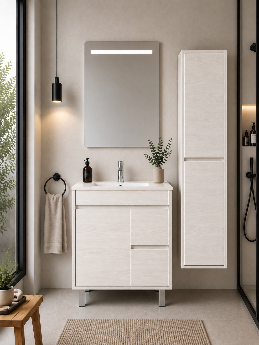 Szafka łazienkowa z umywalką ORIGENBATH ISQUIA bez lustra 60x35 cm biały nordycki z kolumną
