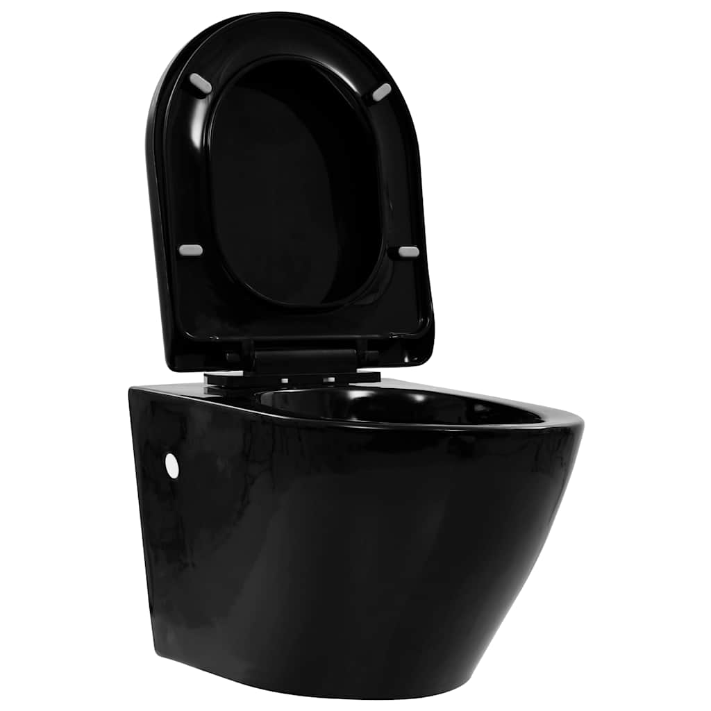 Miska WC Podwieszana Bezkołnierzowa z Deską Ceramiczna Czarna