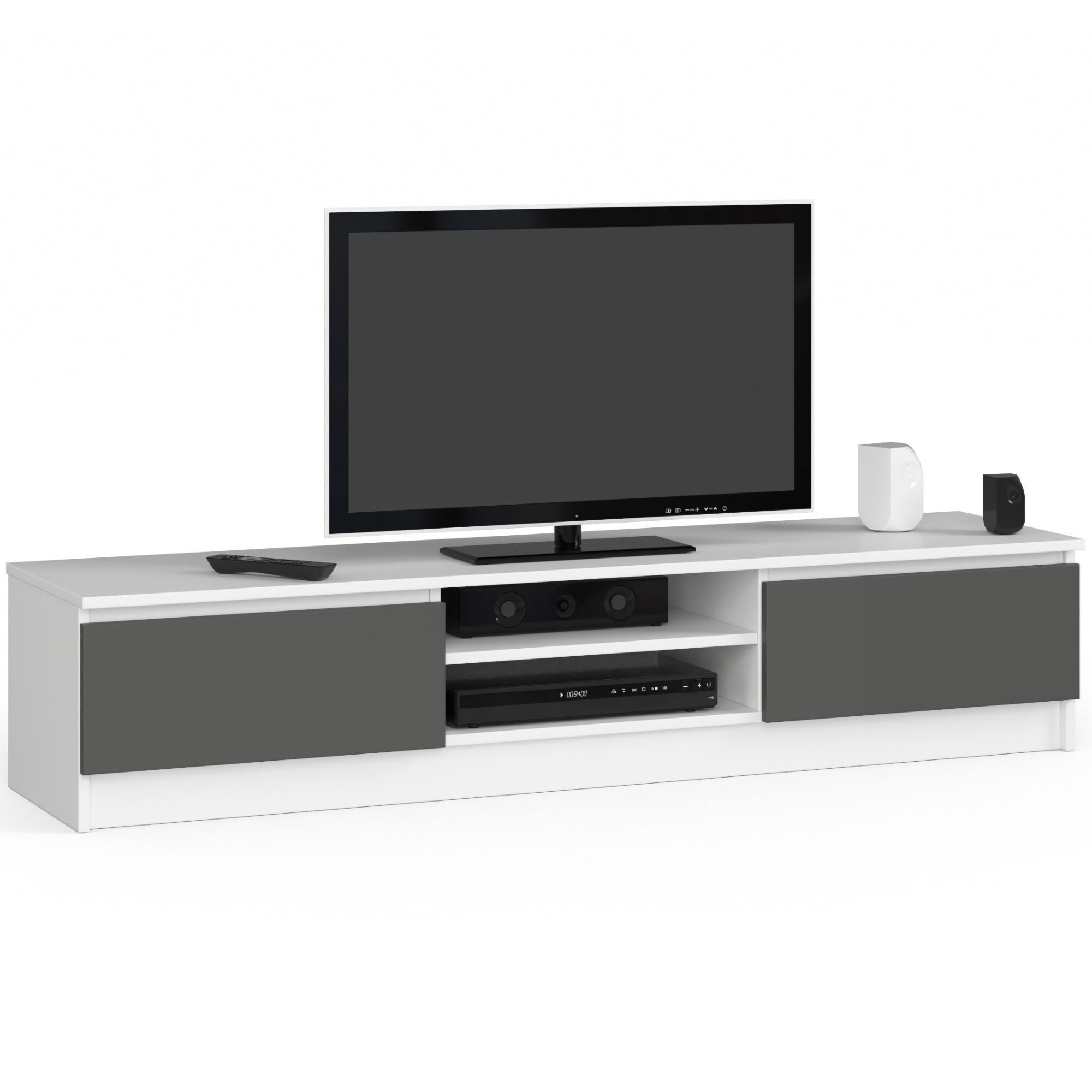 Szafka RTV AKORD Biała 160 cm 2 drzwi kolor Grafit Szary mat 2 półki 160x40x33 cm