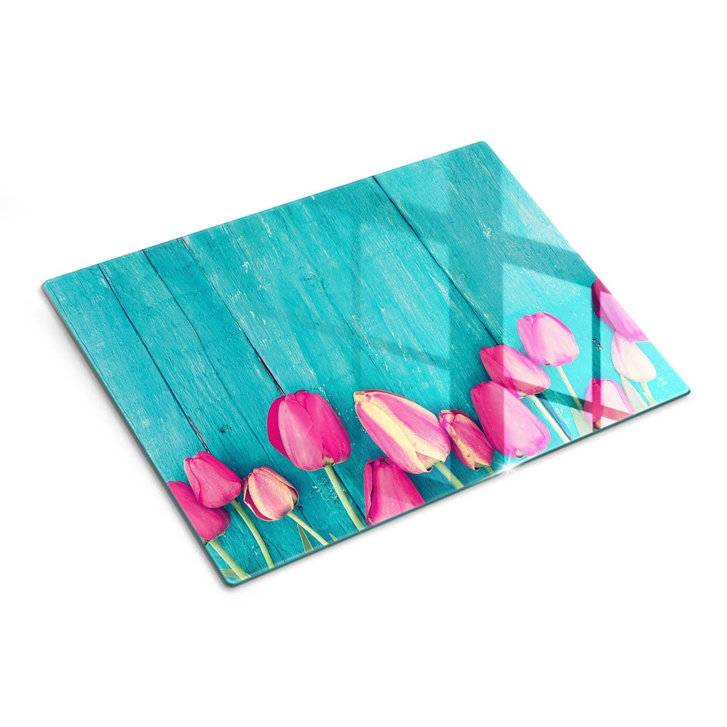 Szklana deska do krojenia z eleganckim motywem dekoracyjnym - Tulipany - 30x40 - Tulup