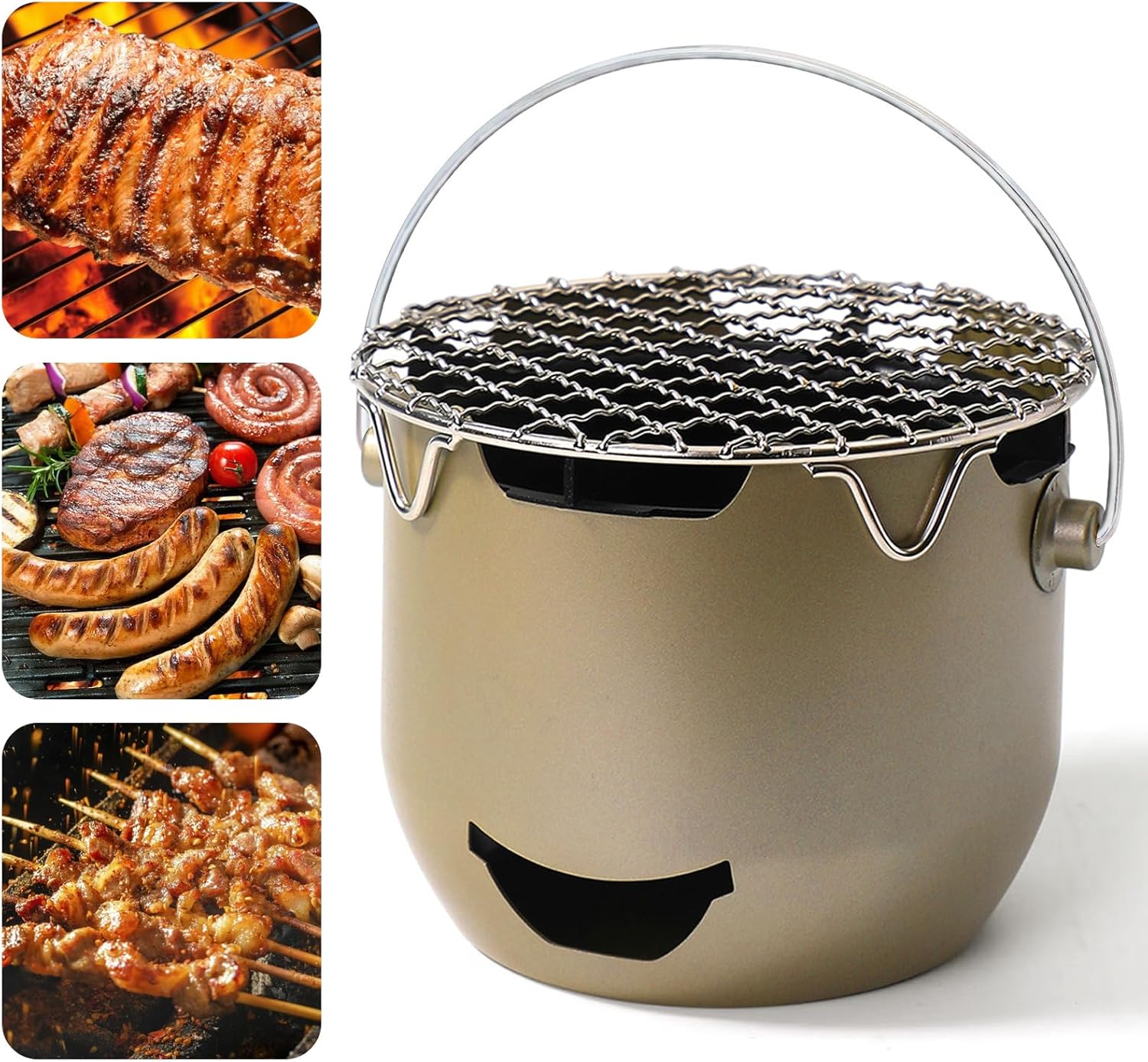 Przenośny grill węglowy, mini grill węglowy ze stali nierdzewnej, idealny na kemping (zielony)