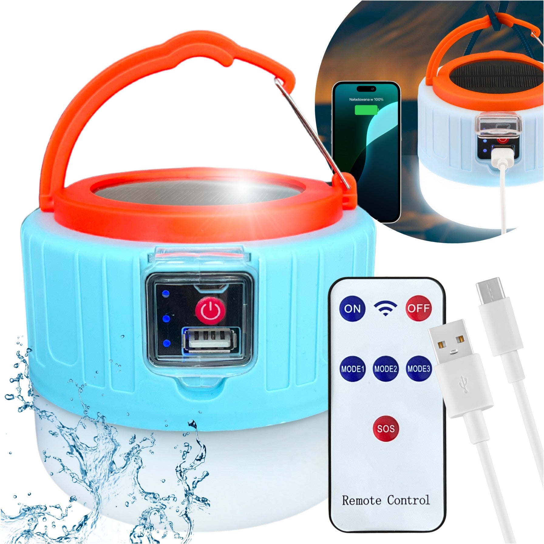 Lampa Solarna Turystyczna Kempingowa 2w1 Biwakowa Lampka LED, Powerbank