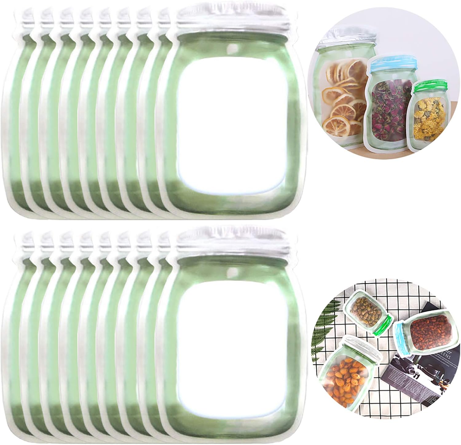 Zestaw 20 sztuk wielorazowych torebek strunowych wielokrotnego użytku Mason Jar do kuchni, na przekąski, kanapki, smakołyki, drugie śniadanie