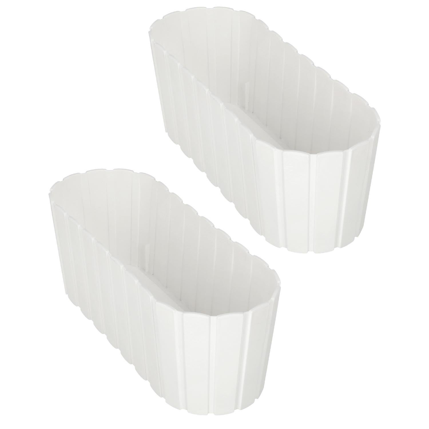 2 szt. Doniczka Skrzynka Balkonowa - 40 x 13 x 13 cm - Skrzynia Plastikowa na Kwiatki - Donica Owalna na Balkon - Rustykalna - Biały KOTARBAU