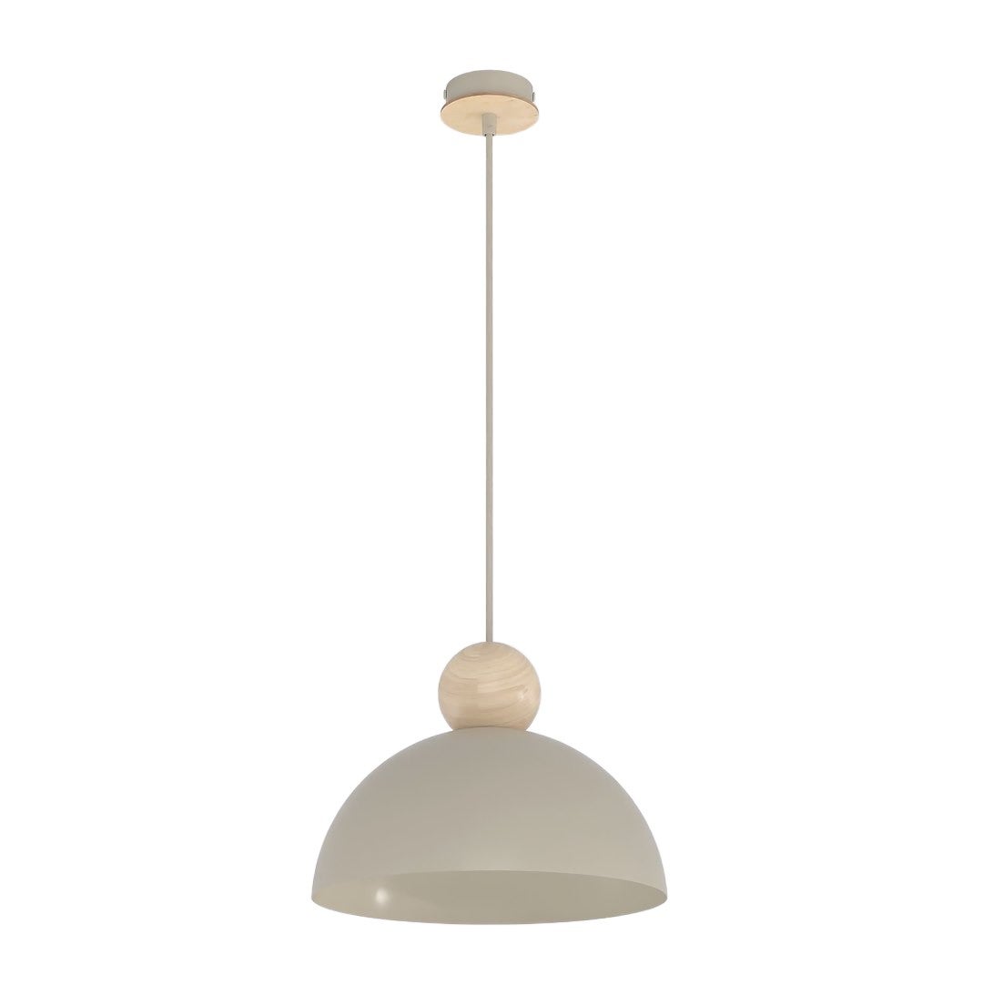 Lampa wisząca duży kopułowy klosz z drewnianą kulką KAKI beżowy 1xE27x15W metal wym:140x30x30cm IP20 Emibig