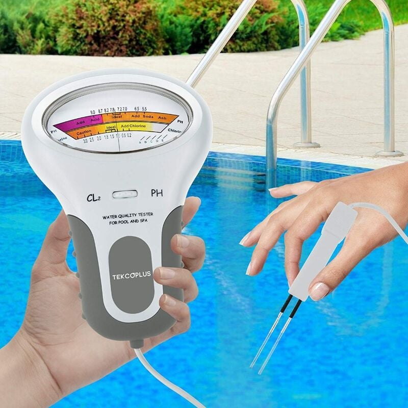 Analizator jakości wody, cyfrowy tester chloru i pH Cl2 do basenów, analizator jakości wody w spa z sondą do basenów domowych lub spa, 1 bateria alkal