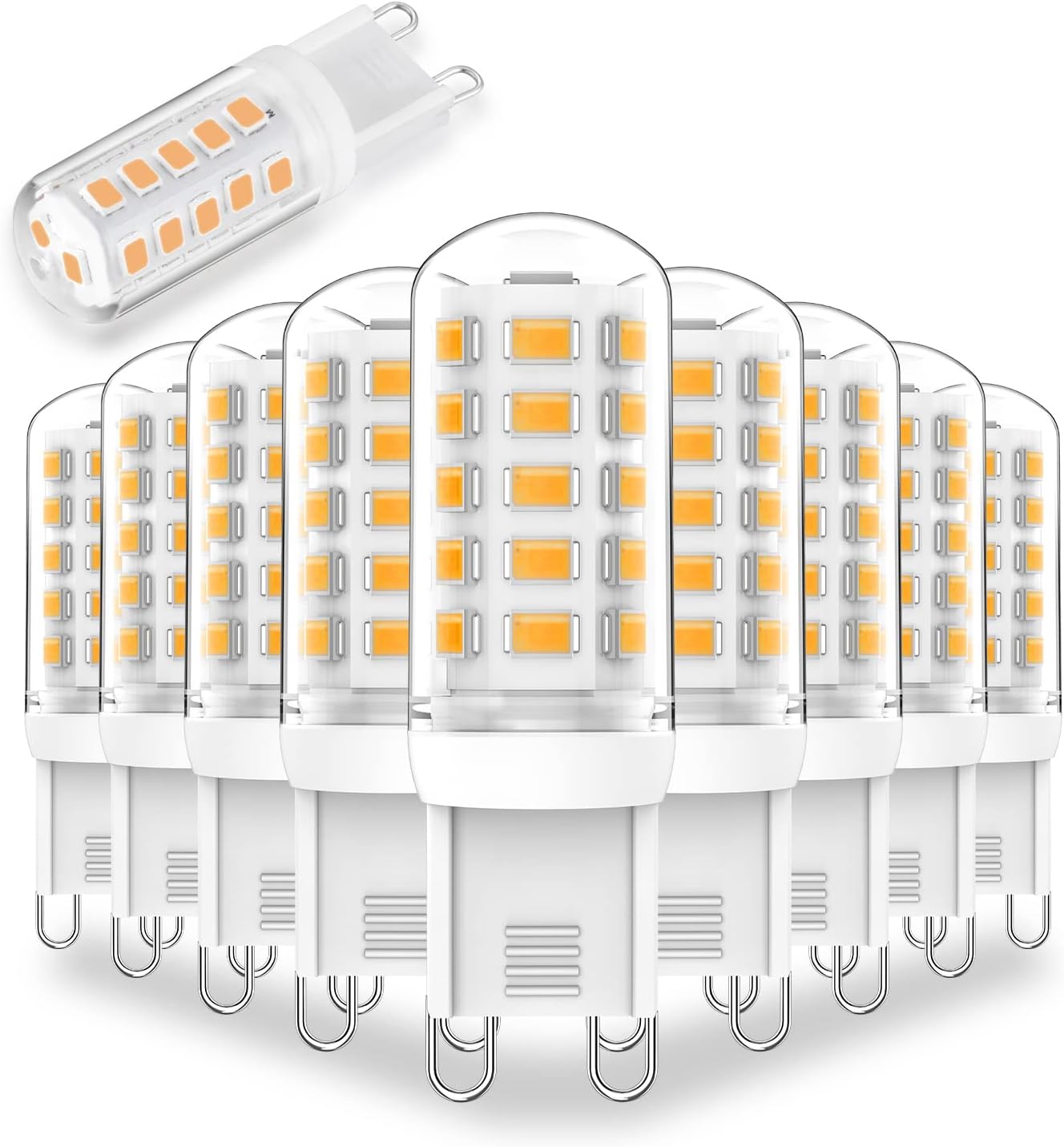 Zestaw 10 ściemnialnych żarówek LED G9, ciepła biel 2700 K, 4 W, odpowiednik żarówki halogenowej 40 W, trzonek G9, mała żarówka, trzonek GU9, energoos