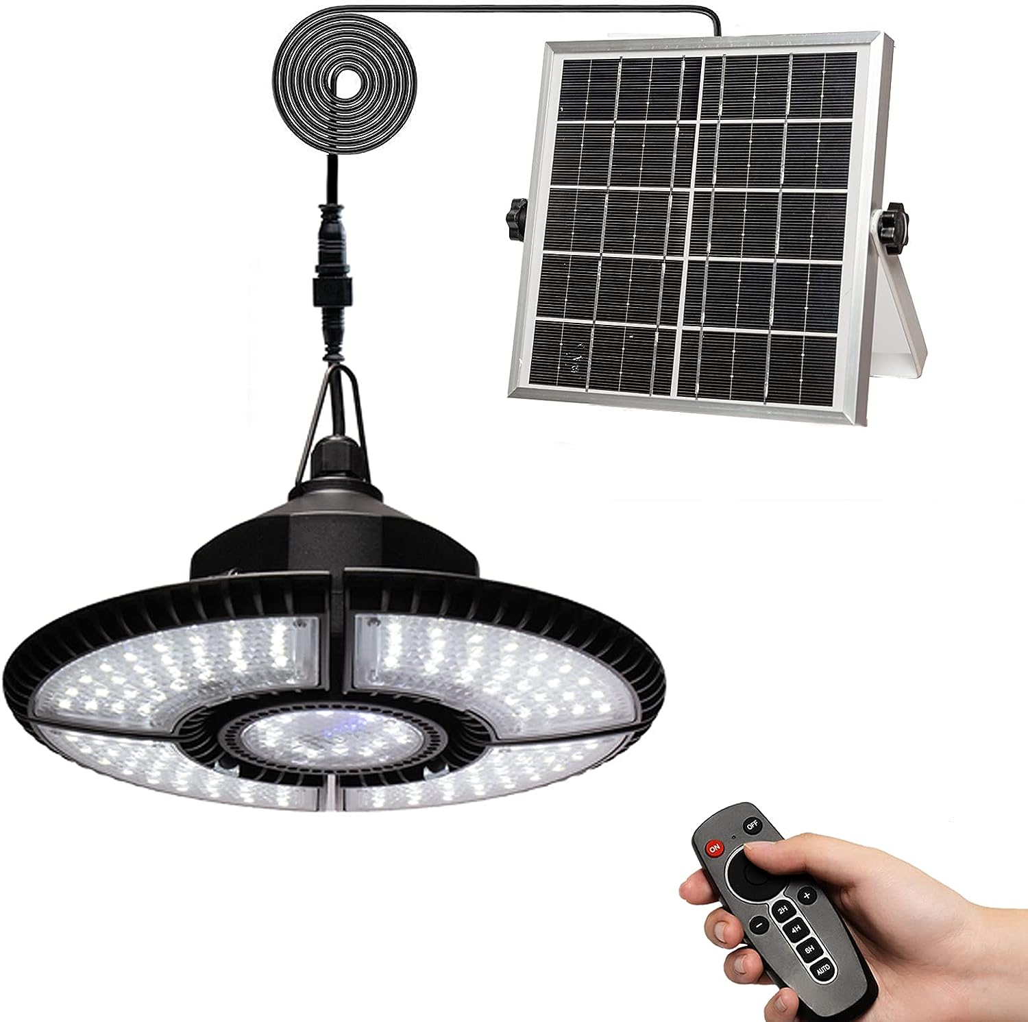 Solarna lampa dzienna lub nocna, 4 + 1 liście, 136 wewnętrznych i zewnętrznych lamp solarnych z pilotem, lampa sufitowa/wisząca IP65