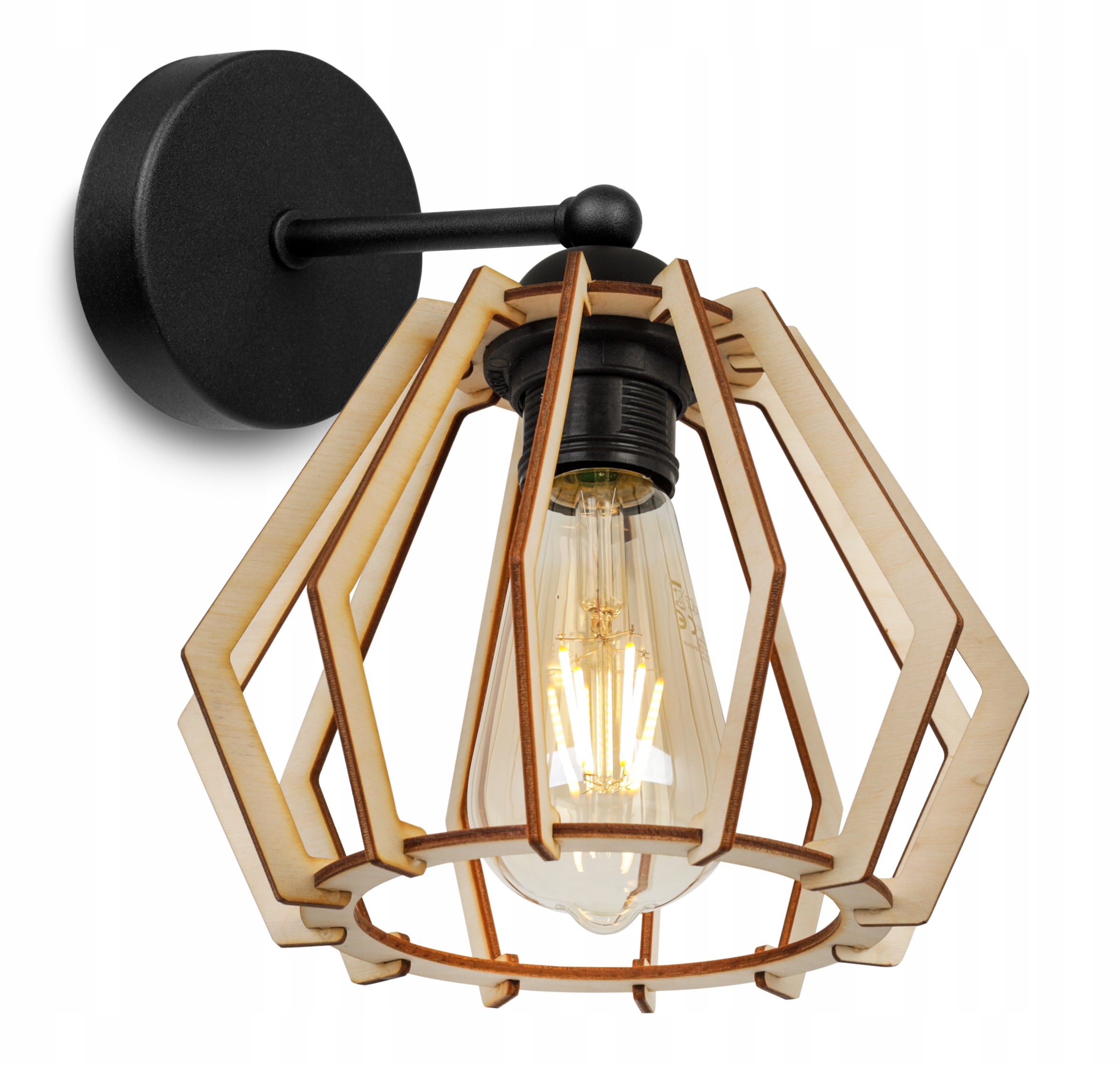 Lampa ścienna kinkiet prosty Light Home LH Timber 1x E27 60W wiszący diament drewno czarny