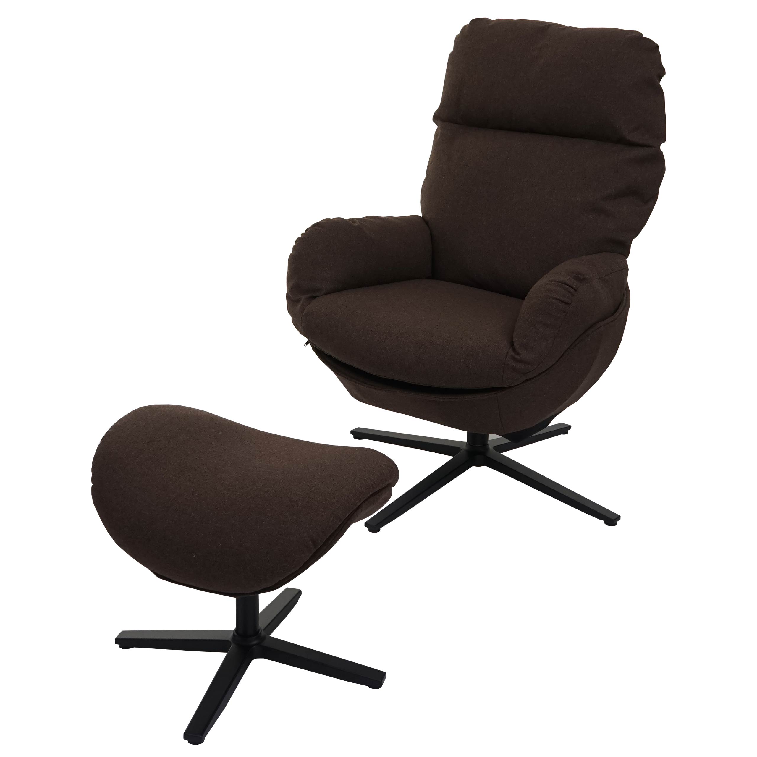 Leżanka + taboret HWC-L12, fotel TV fotel bujany, funkcja obrotowa, metal tkanina/tekstylia ~ brązowy