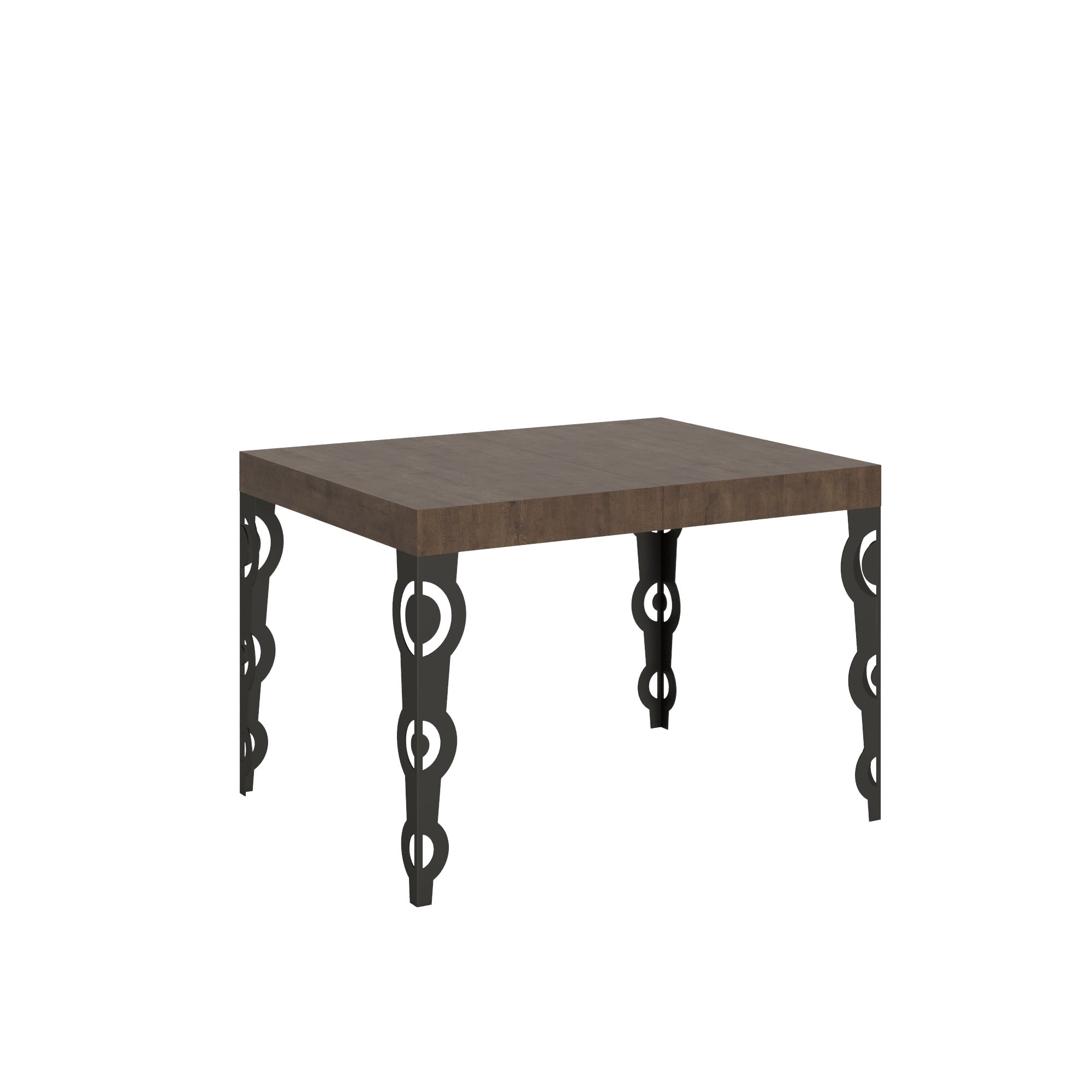 Mesa Karamay estilo industrial, 70x110 cm, abierta, 194 cm, estructura antracita, nogal antracita.