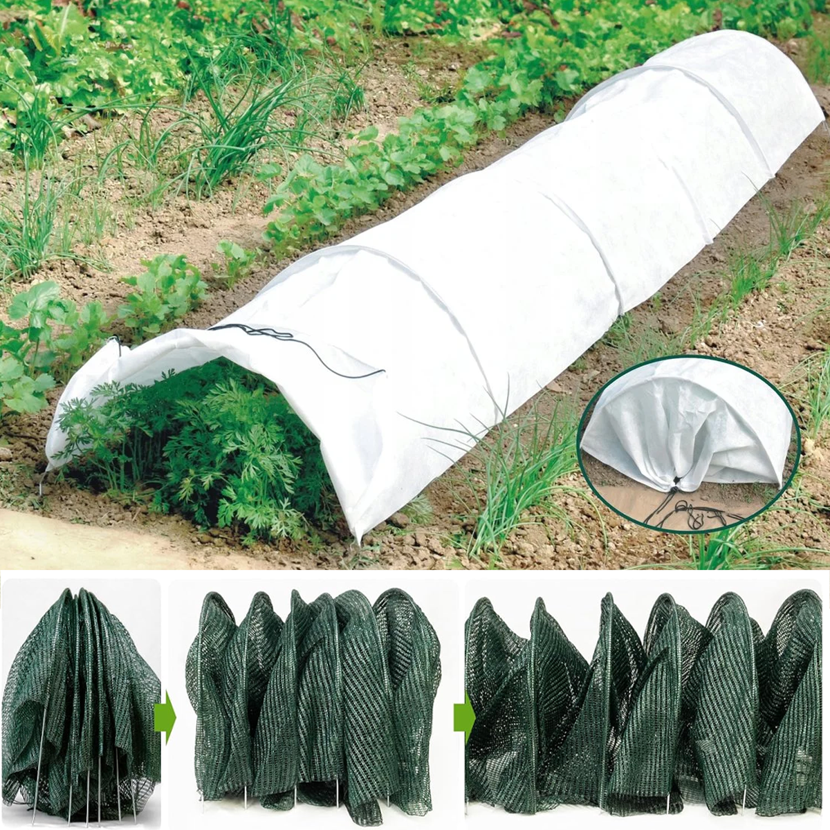 2 w 1 Ochrona Szklarni przed Upałem Słonecznym, Siatka Cieniująca do Tunelu Ogrodowego, Tunelu do Sadzenia, Siatka przeciw Owadom, 300 x 45 cm