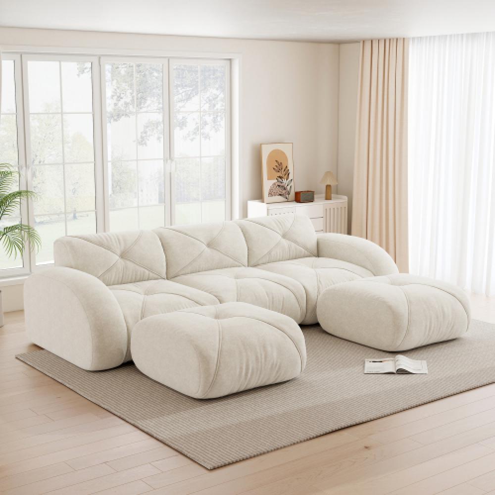 Sofa bezramowa, modułowa, 3-osobowa, pianka 32D o wysokiej gęstości, wygodna tkanina szenilowa, konstrukcja antypoślizgowa, nie wymaga montażu.