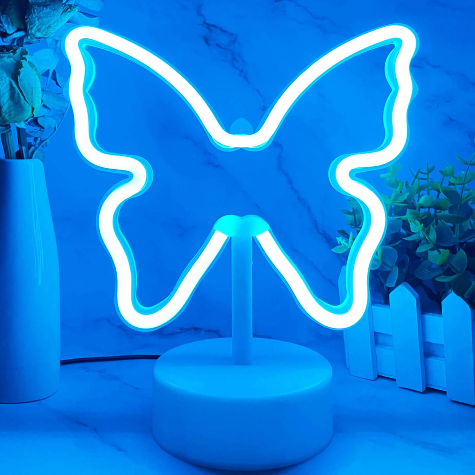Niebieska lampka stołowa motyl, dekoracyjna lampka nocna LED, zasilanie bateryjne + USB podwójnego zastosowania