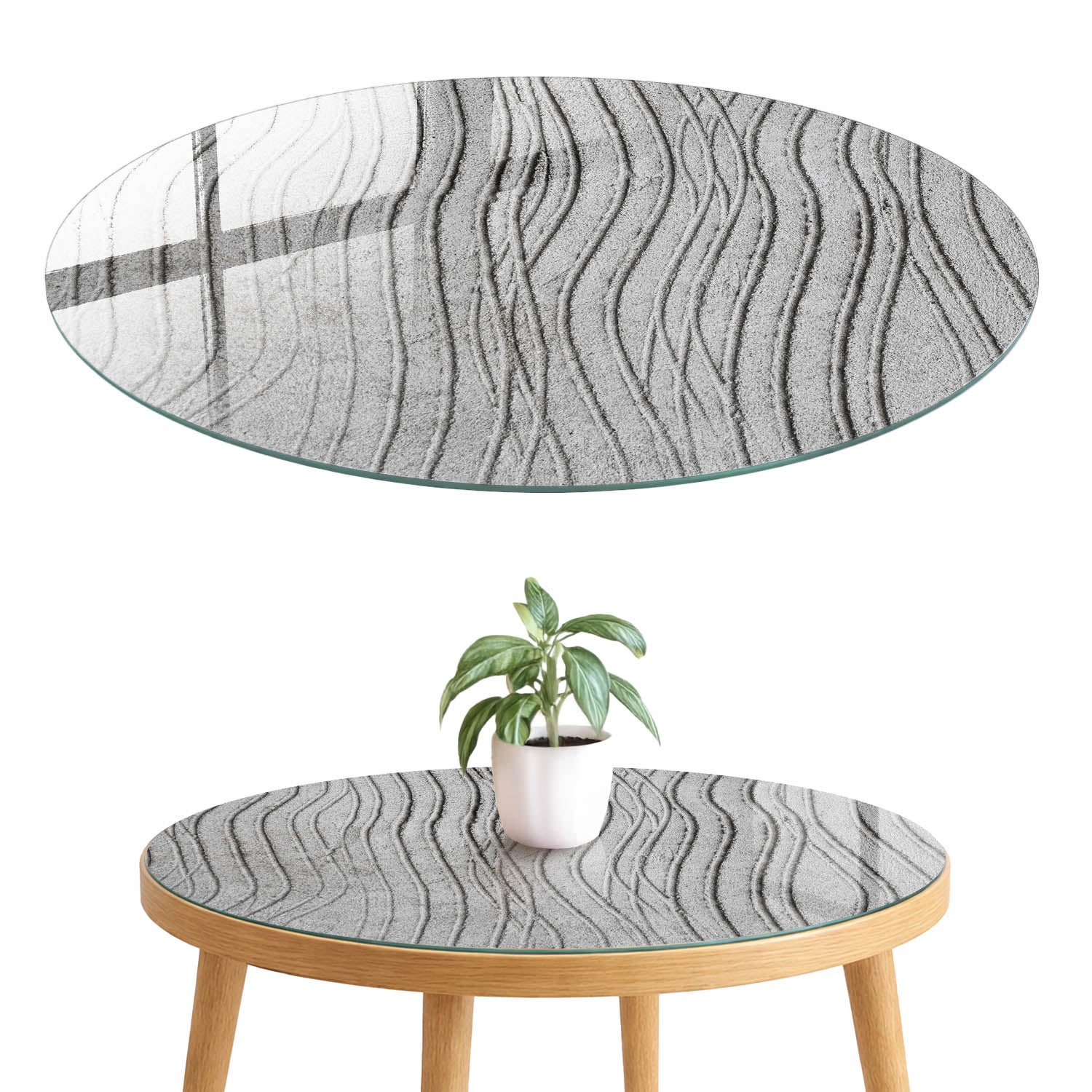 Szkło hartowane 4 mm z grafiką na blat - ozdoba mebli, ochrona i nowy wygląd fi60 cm Fale tła