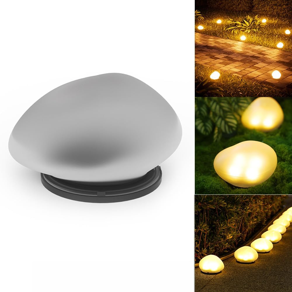 Wodoodporna lampa ogrodowa zasilana energią słoneczną w kształcie kamyka. Idealna na tarasy, balkony, patio i do ogrodów.