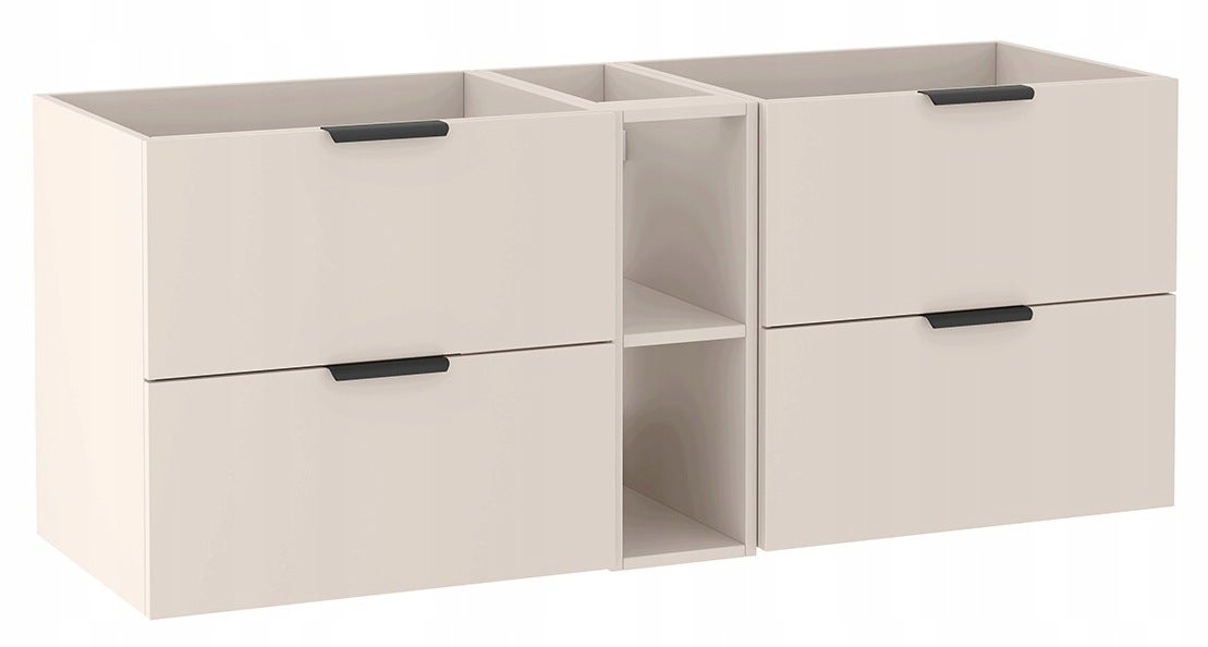 Szafka łazienkowa LUNA kaszmir 140 cm 4 szuflady z regałem 60 + 20 + 60