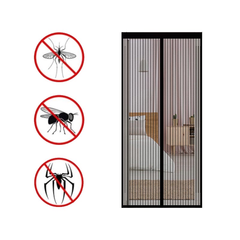 Zasłona przeciw owadom, moskitiera magnetyczna do drzwi, letnia moskitiera w pionowe czarne paski 90*210 cm
