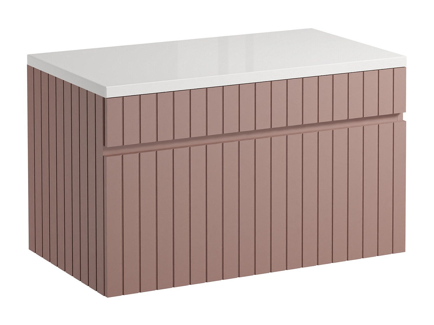 Szafka pod umywalkę wisząca ryflowana różowa z blatem - 80 cm - SATARA