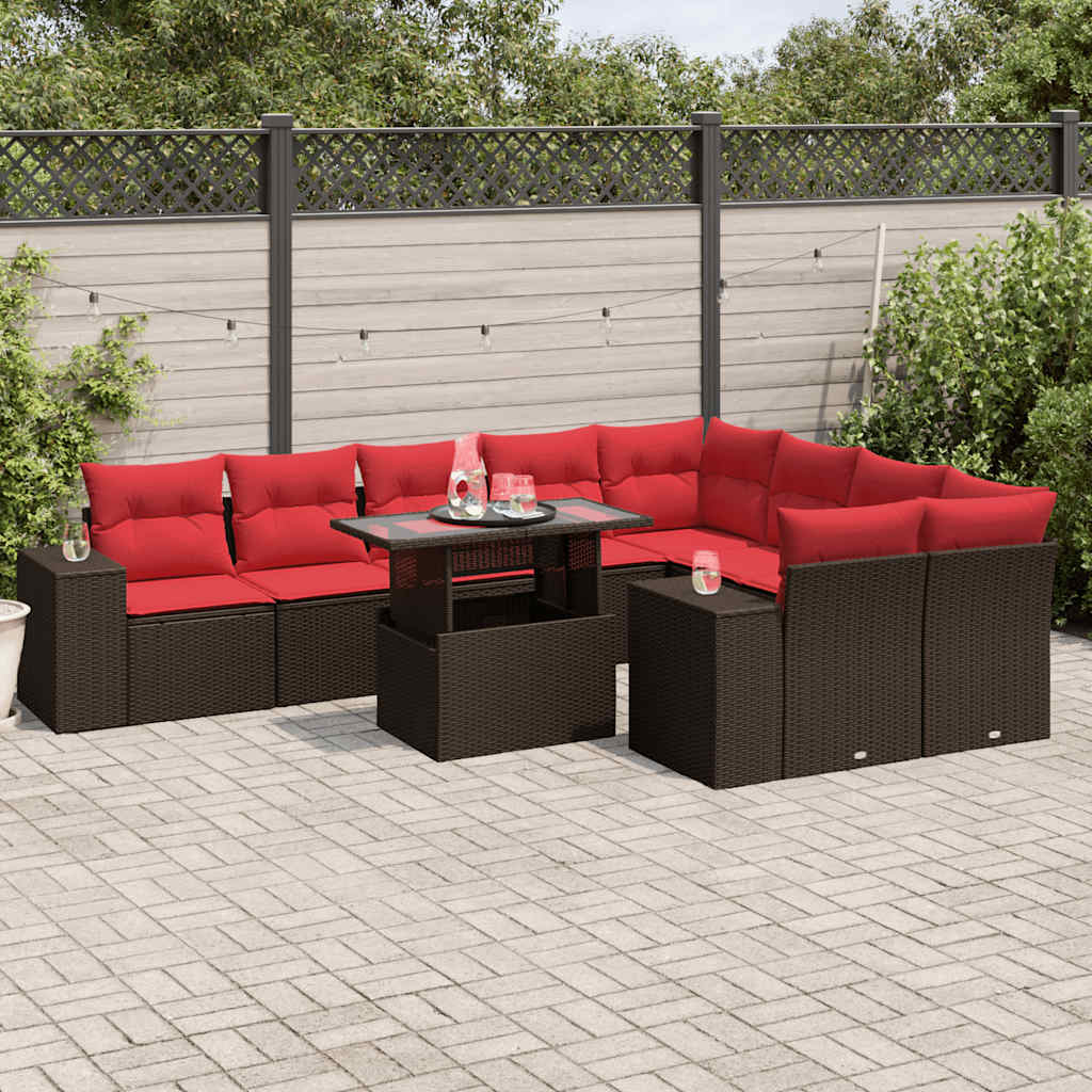 10-cz. zestaw wypoczynkowy do ogrodu z poduszkami, brązowy polirattan vidaXL