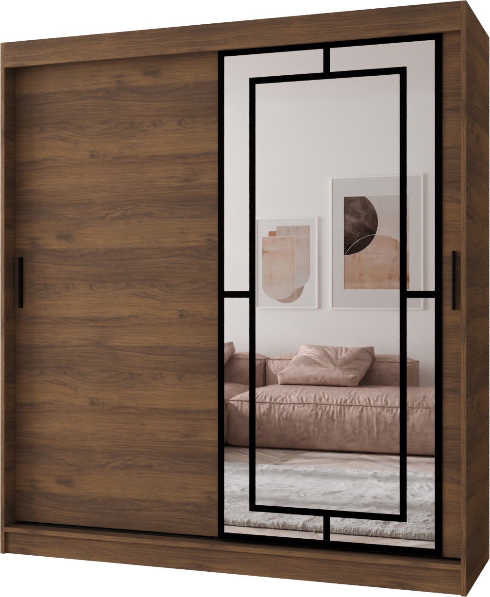Szafa przesuwna z lustrem MODENA 180 x 62 x 200 orzech + u. czarny