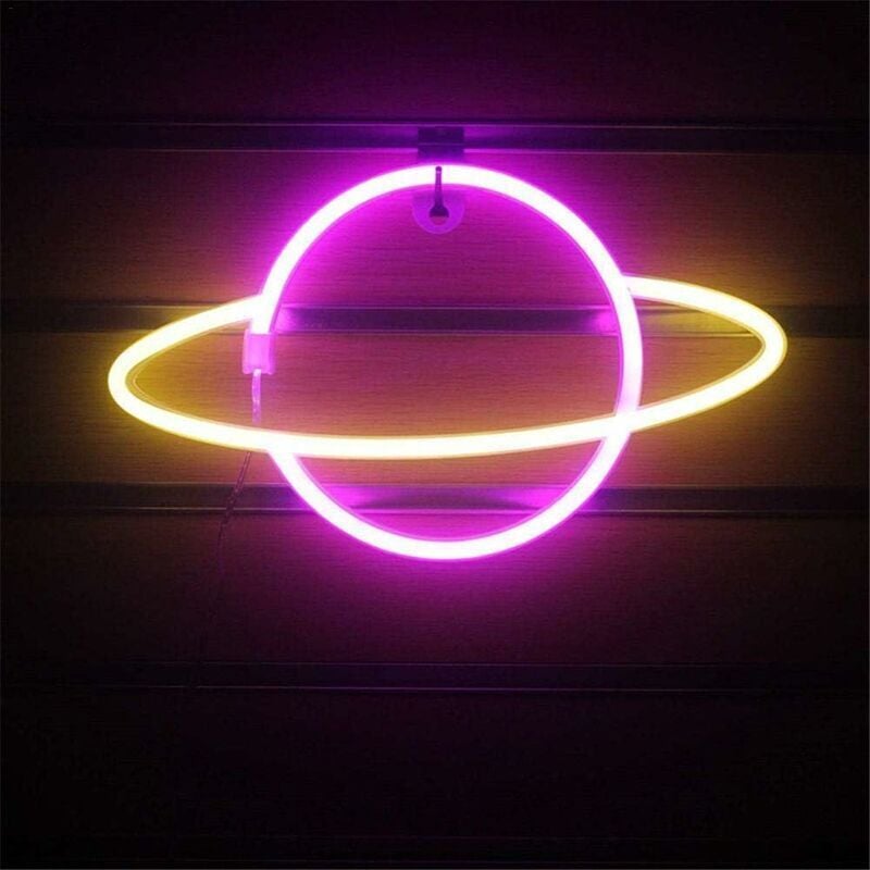 Neonowe znaki LED Planet, dekoracja ścienna, neonowe znaki LED Planet, różowe neony, zasilane przez USB/baterię, wiszące światło neonowe, do domu