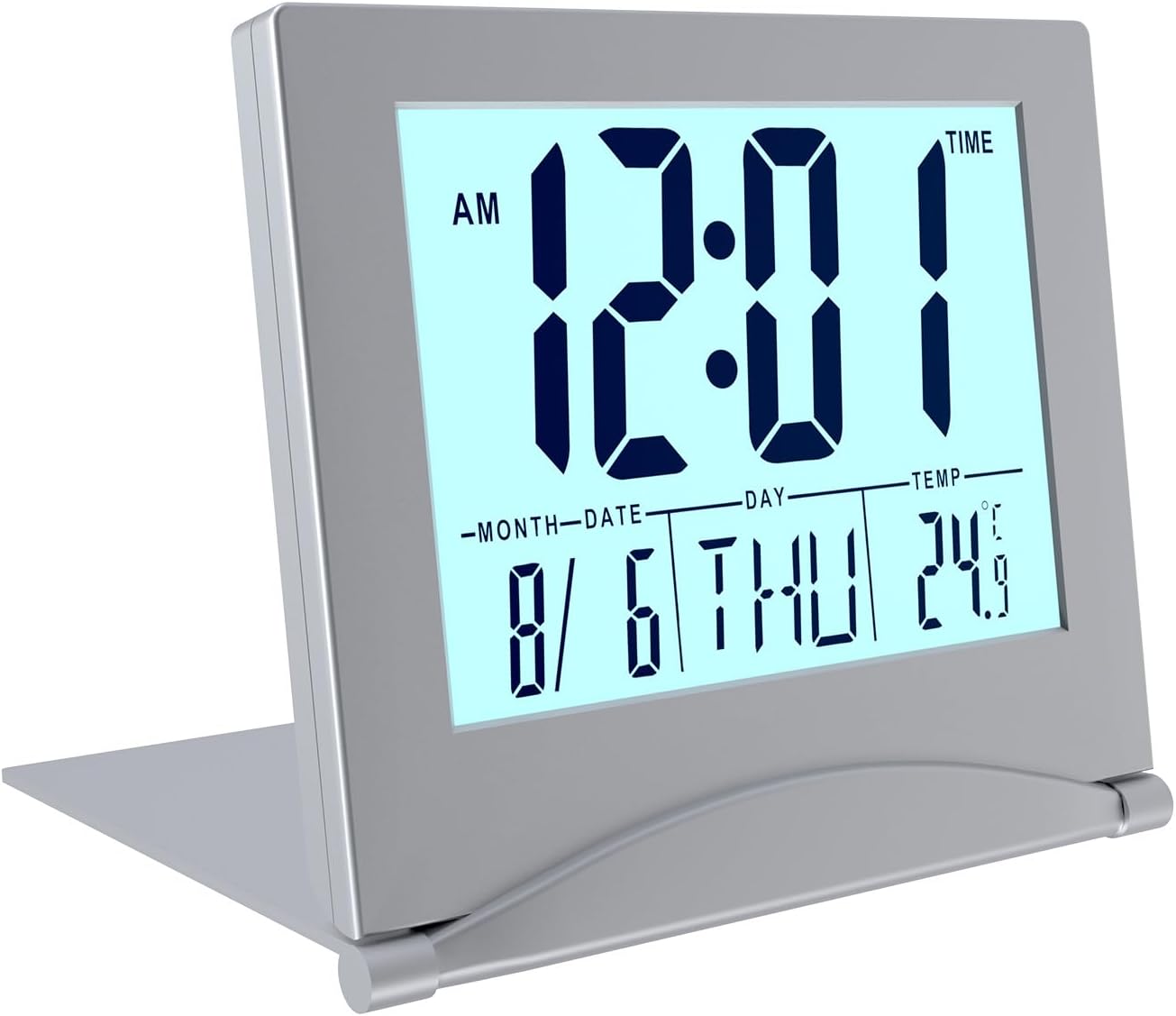 Składany budzik cyfrowy z podświetlanym ekranem LCD - Budzik biurkowy z wyświetlaniem daty, dnia i temperatury
