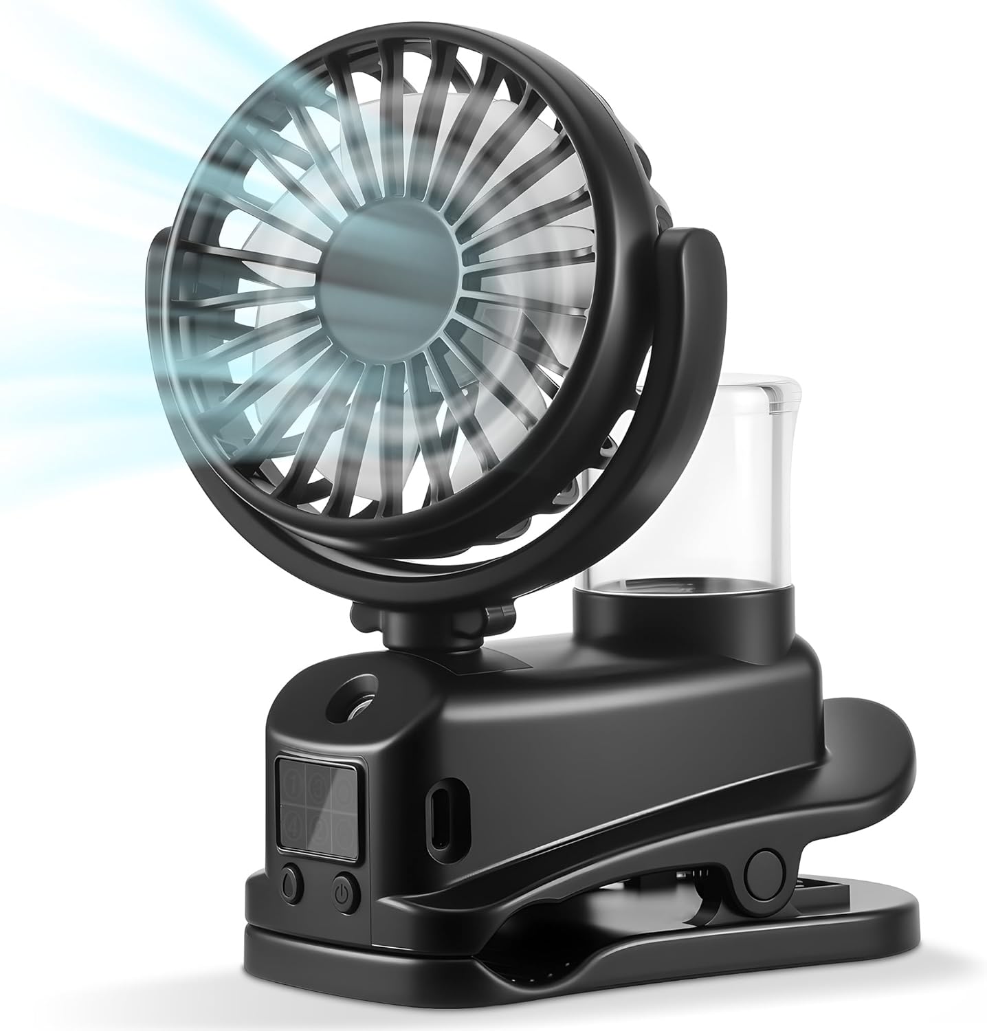 Wentylator mgłowy z 4 prędkościami i ekranem LED, przenośny mini wentylator USB z możliwością ładowania