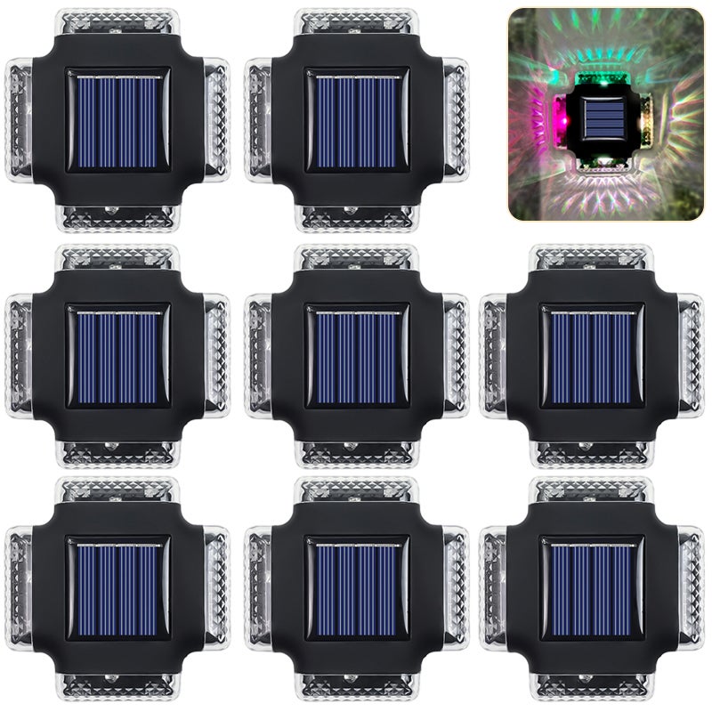 Zestaw 8 lamp solarnych zewnętrznych, lampy ścienne solarne od zmierzchu do świtu, ogrodowe lampy solarne wodoodporne IP65, RGB.