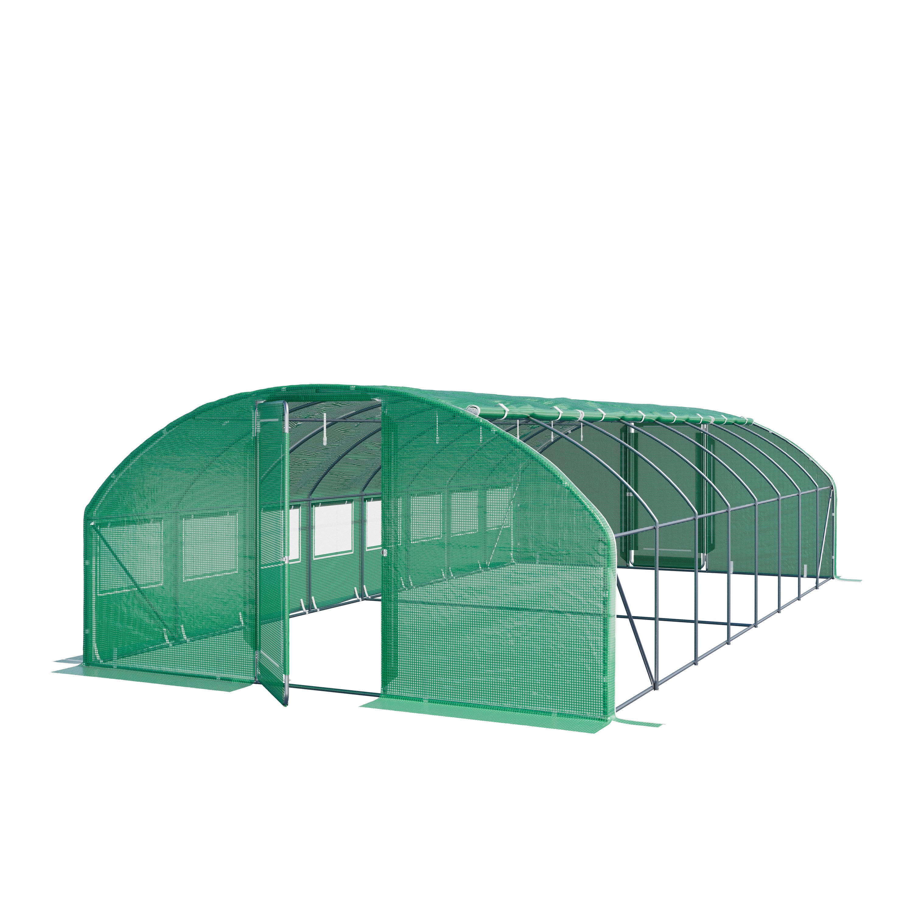 TOOLPORT Szklarnia tunelowa foliowa 4x8m Premium z obrotową konstrukcją drzwi plandeka PE 180 g/m² zielony przezroczysta