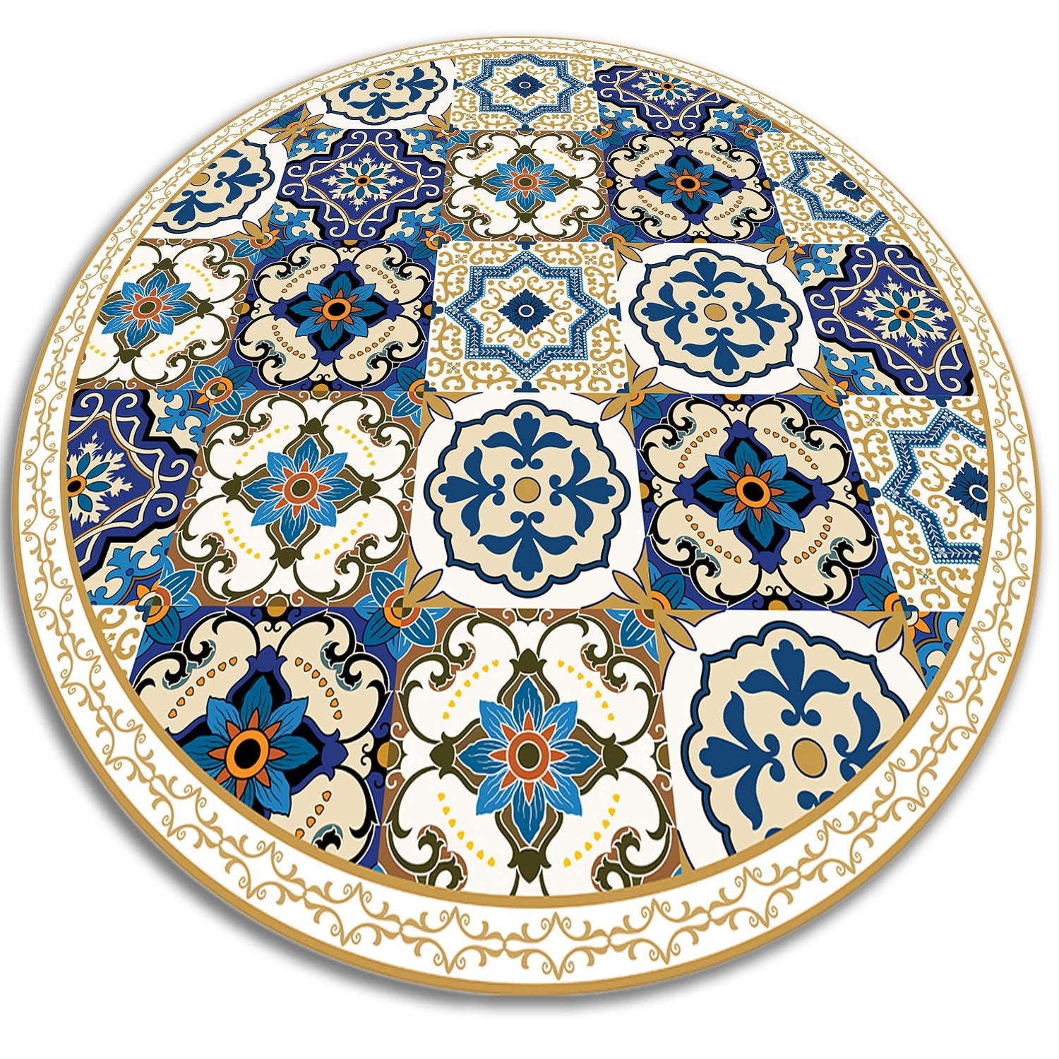 Mały dywan okrągły PCV, portugalskie płytki klasyczna dekoracja 140x140 cm – Tulup