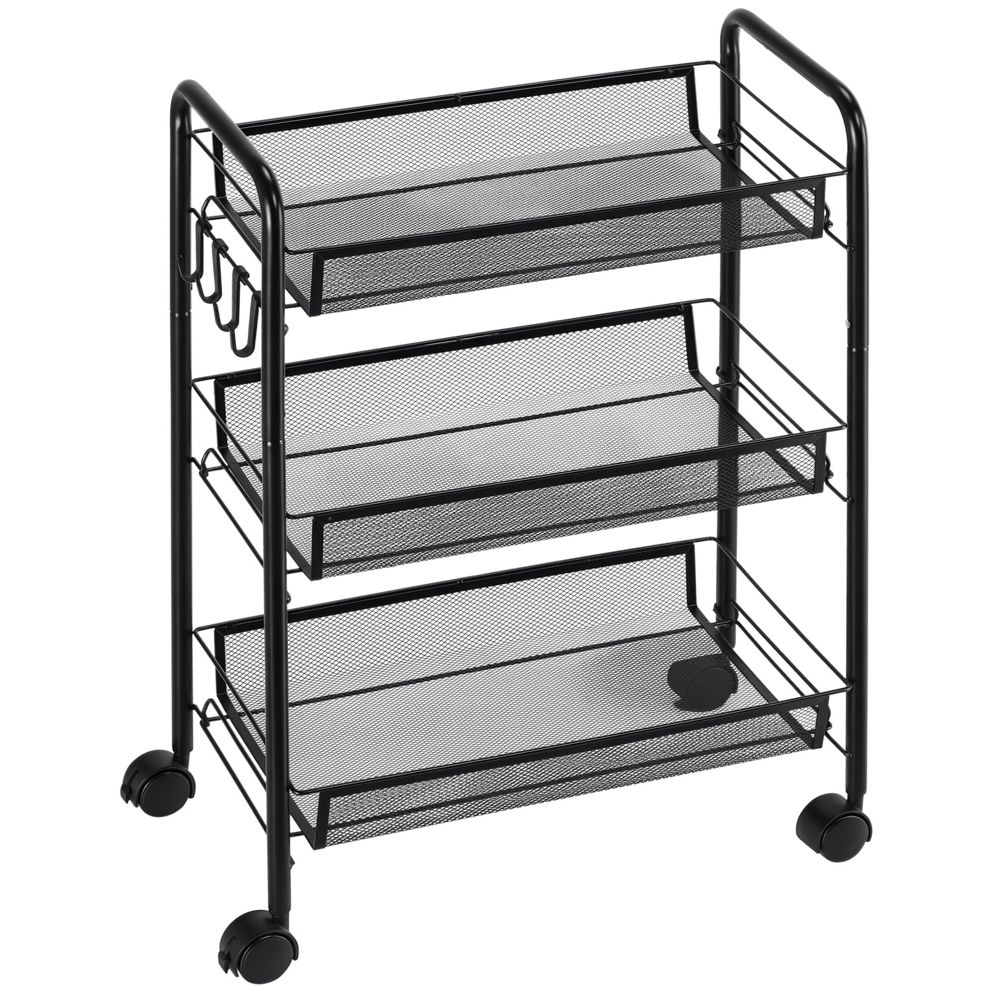Three - level wózek z baskets, rolling przechowywanie wózek, 45 x 26.5 x 63 cm, czarny