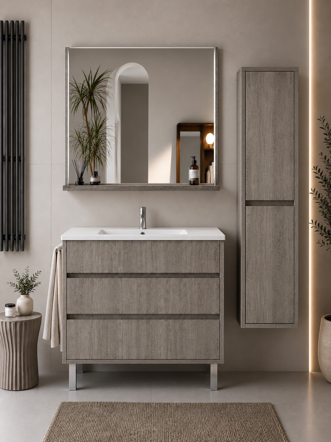 Szafka łazienkowa z umywalką ORIGENBATH IMPERIA bez lustra 80x40 cm dąb smoky z kolumną