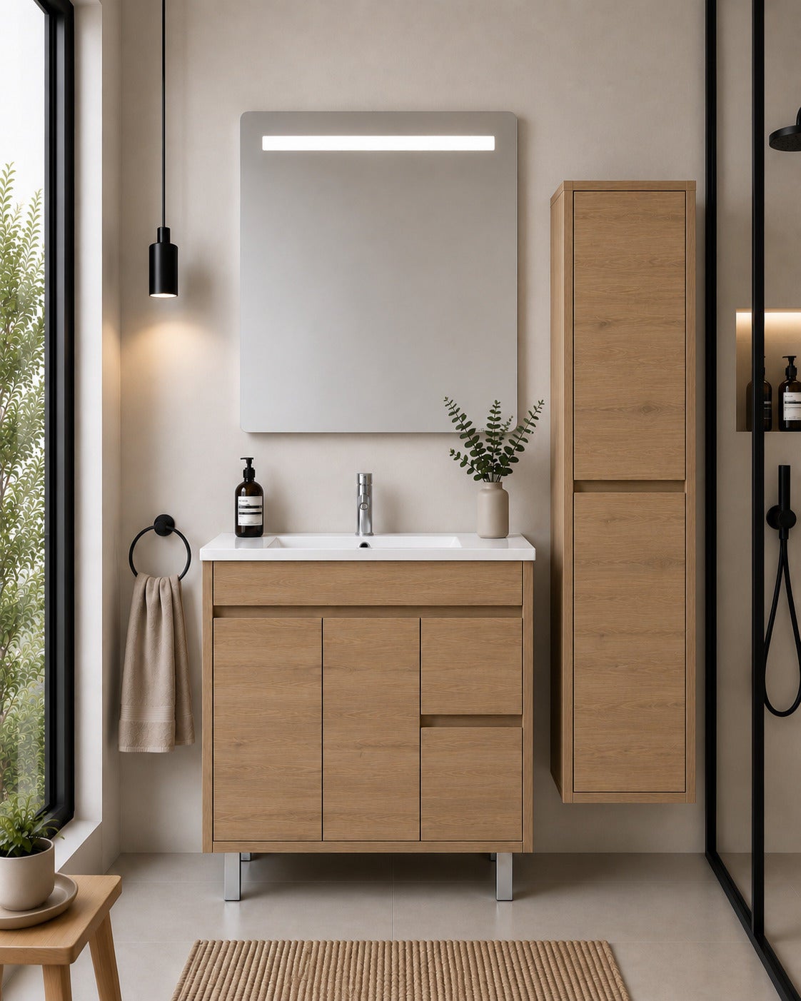Szafka łazienkowa z umywalką ORIGENBATH ISQUIA bez lustra 100x45 cm estepa z kolumną