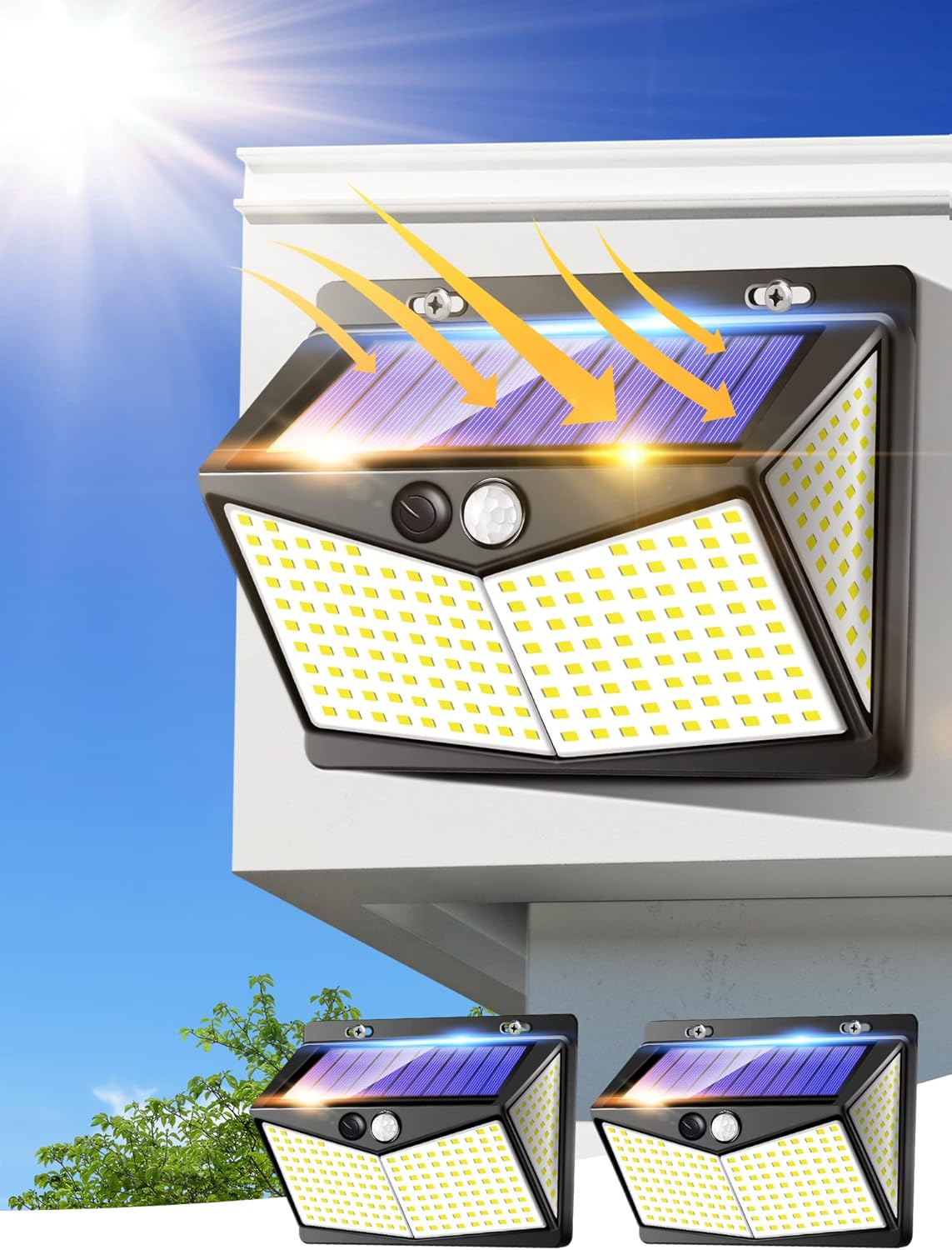 Zewnętrzna Lampa Solarna, 208 LED Zewnętrzne Światło Solarne, 3 Tryby Zewnętrzna Lampa Solarna z Czujnikiem Ruchu, IP65 Zewnętrzne Oświetlenie Solarne