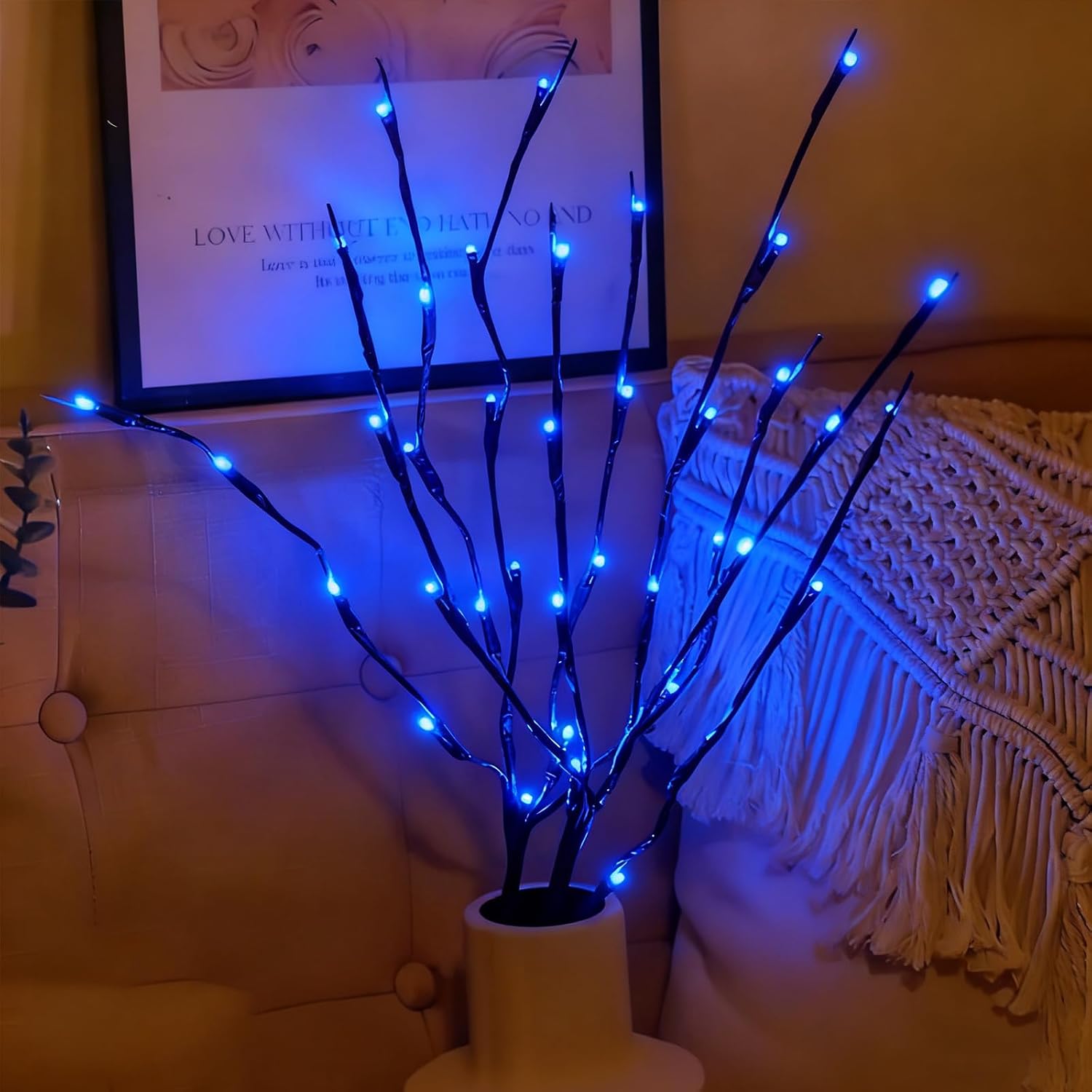 Lampy stołowe w kształcie gałęzi drzewa, świecące niebieskim światłem, idealne do dekoracji wazonów (3 sztuki)